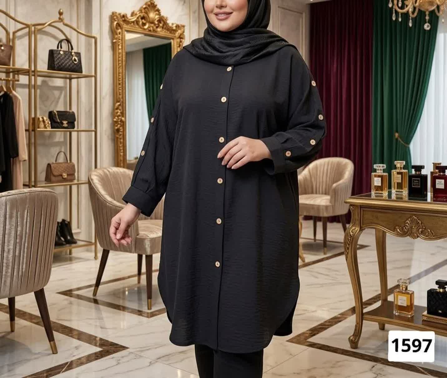 مانتو شانتون ژاکارد آستین کیمونو سایز بزرگ فری سایز از ۵۰تا ۵۸میخوره