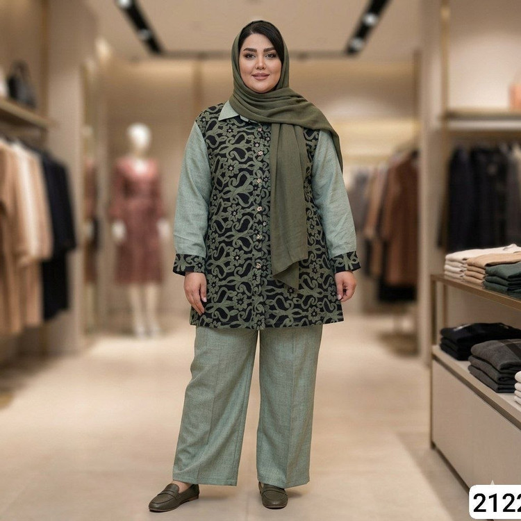 ست مانتو و شلوار ربان دوزی فری سایزه از ۴۸تا ۵۴میخوره